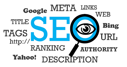 A visual representation of SEO (Search Engine Optimization) featuring the central term "SEO" surrounded by interconnected words such as ranking, authority, tags, URL, and Google. The words create a web of concepts and elements associated with SEO, illustrating its importance and complexity in optimizing online content for search engines.